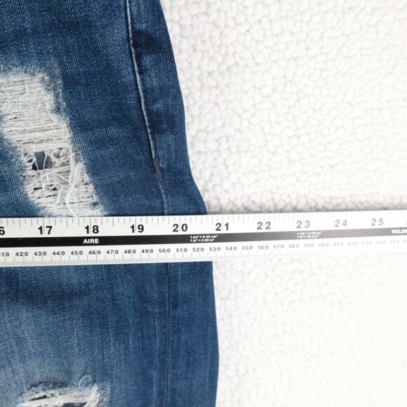 Ed Hardy Jeans Womens 34 Blue Distressed Stone Wash Straight Whiskers Stretch - Picture 8 of 12